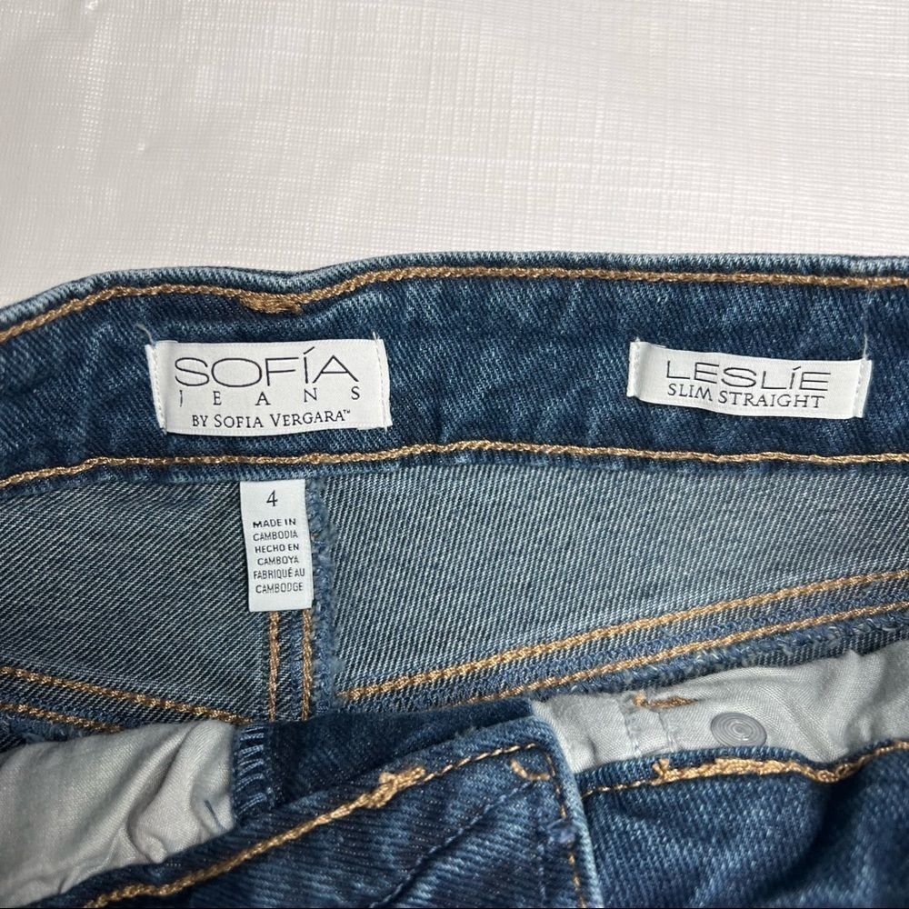 SOFIA Vergara Women Leslie Destructed High-Rise Slim Straight Jeans Blue Size 4 - Picture 6 of 11